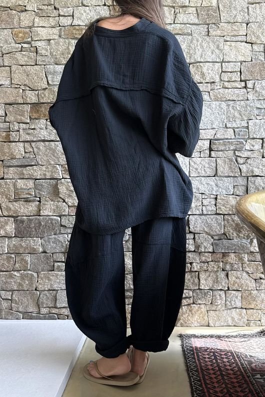 Hush Pillow Cotton Nero Boyfriend Shirt Black